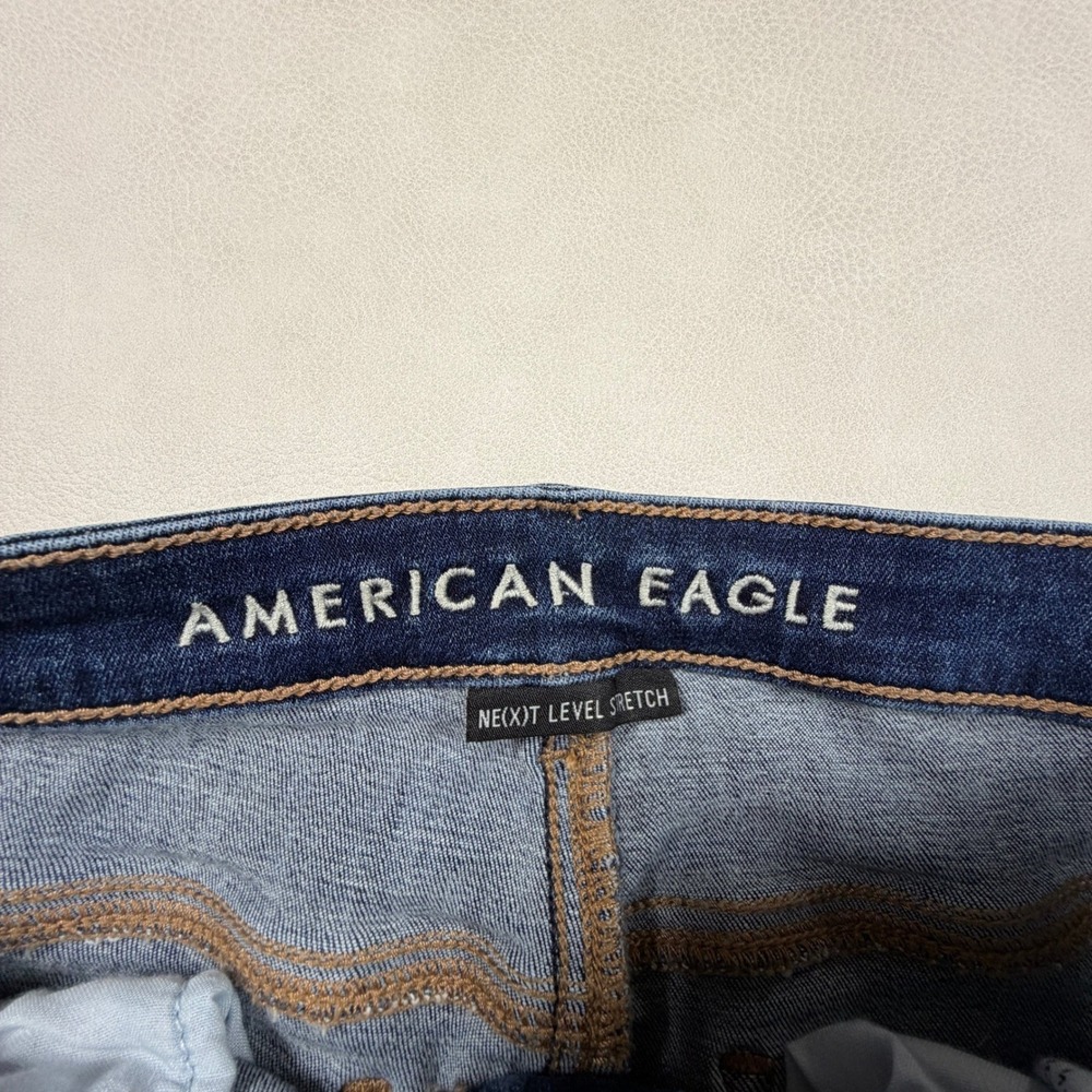 American Eagle Super Hi-Rise Flare Jeans Dark Wash Scalloped Hem Size 10 Regular - Picture 2 of 14